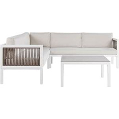 Borello Garden Set White 4-Seater Corner Sofa Left Side with Coffee Table Cushion Beige