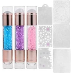 iplusmile Nagelkunst Stempelwerkzeug 3 Stück Silikon Stempelset mit Acryl Strasssteinen für Kreative Nail Art Designs und Maniküre zu Hause Zufällige Farbe