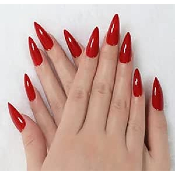 24 Pieces Shiny Long Stiletto Full Cover Acrylic Hot Sexy Almond False Nails Plain