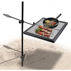 REDCAMP Swivel Campfire Grill Heavy Duty Steel Grate Over Fire Camp Grill with Carry Bag for Outdoor Open Flame (Black)