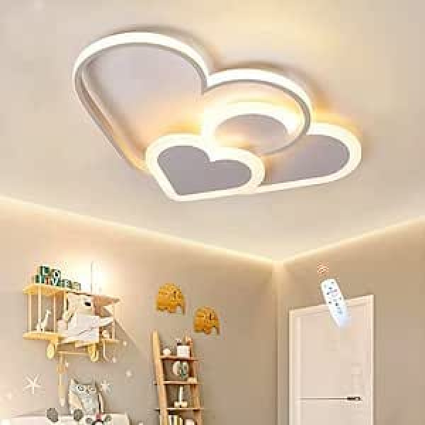 Creative Heart-Shaped Ceiling Light Children's Room Ceiling Lamp LED Dimmable with Remote Control Modern Baby Girl Bedroom Wall Lamp Acrylic Shade Living Room Dining Room Hotel Bathroom Ceiling Light White 42 cm