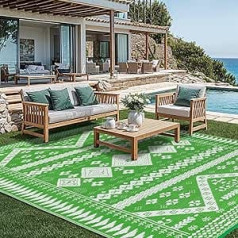 Shilucheng Outdoor Area Rugs for Patio 8 x 10 Inch Waterproof Reversible Plastic Foldable Large Rugs for Camping RV Deck Picnic Beach Backyard Outdoor Rug (Green/White