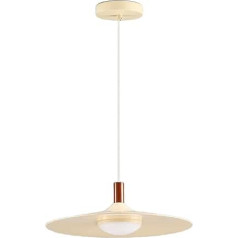 Modern Cream Pendant Light with UFO-Inspired Flat Metal Shade, Built-in LED Ceiling Pendant Lamp for Kitchen Island, Dining Room, Bedroom (25 cm)