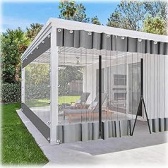 PVC Waterproof Transparent Curtains with Eyelets and Zips, Outdoor Vinyl Curtains, 0.3 mm Grey Transparent Waterproof Tarpaulin Sheet, All-Weather Balcony Curtains, L x W 3 x 2.5 m / 9.8 x 8.2