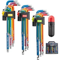 HAUTMEC Long Ball End Allen Key Sets SAE Metric Torx Allen Key Set with T Handle Hex Key 60CR V Steel Color Coded and Storage Bag SAE (1/16