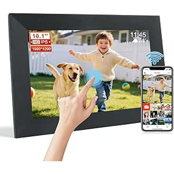 Frameo 10.1 Inch Digital Picture Frame WiFi, 1920 x 1200 HD IPS Touch Screen, Electronic Picture Frame with 16 GB Memory, Share Photos Instantly via Frameo from Anywhere, Black