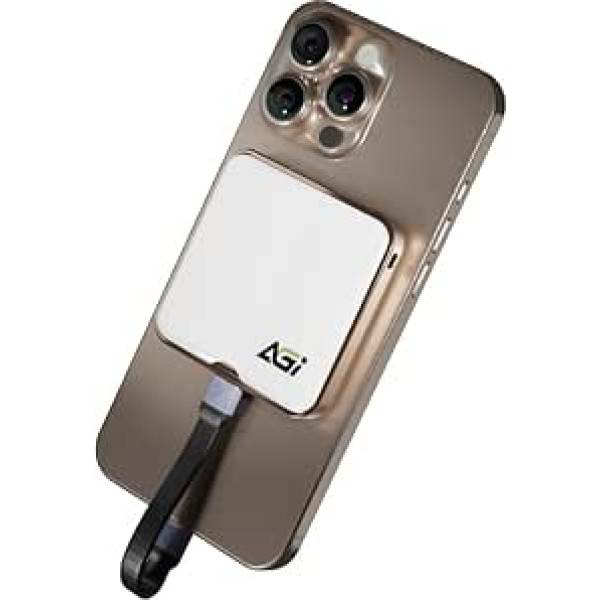 AGI EDM38 1TB Magnetic Portable External SSD, USB 3.2 Gen2x2 with 20Gbps Speed, Read Speed of up to 2050MB/s, Compatible with Laptop, Notebook, PC, iPhone 15 Series - White