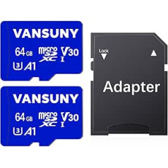 Vansuny Micro SD Card 64 GB Pack of 2 Memory Cards Micro SD 64 GB Pack of 2 with SD Adapter Up to 90 MB/s Read Speed (UHS-I, U3, A1, V30, C10, 4K UHD microSDXC)