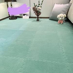 Plüsch Schaum Fußmatten Quadratische ineinandergreifende Teppichfliesen, Flauschige ineinandergreifende Schaumstoff-Fußmatten, rutschfeste Puzzle-Teppiche Schaumteppich(Mint Green,42pcs)