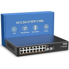 18 Port 2.5G Umanaged Ethernet Switch, 16 x 2.5G Base-T Ports, 2 x 10G SFP, 10/100/1000M Compatible, Metal Fanless, Desktop/Rack Mount YuanLey 2.5Gbe Network Switch for Wireless AP, NAS, PC