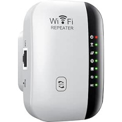 WLAN Amplifier with Socket, 300 Mbit/s WiFi Repeater, 2.4 GHz WLAN Repeater with WPS, Internet Amplifier for up to 3000 m² and 30+ Devices, Includes Network Cable (White)