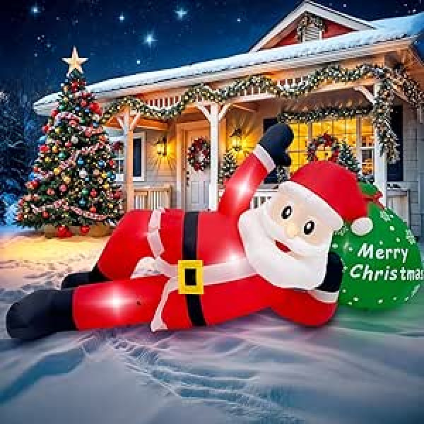 3.6 m Inflatable Christmas Decoration Outdoor, XXL Santa Claus Inflatable Lying with LED Lighting, Outdoor Christmas Decoration Large for Garden, Balcony and Outdoor