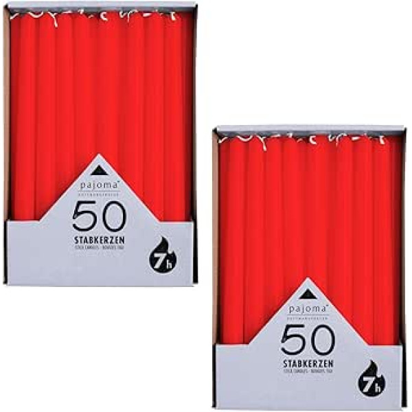 pajoma® Taper Candles Red – Pack of 100 | Height 25 cm, Diameter 2 cm | Burning Time Approx. 7 Hours | Versatile as Table, Decoration, Christmas Candle & for Gastro Events