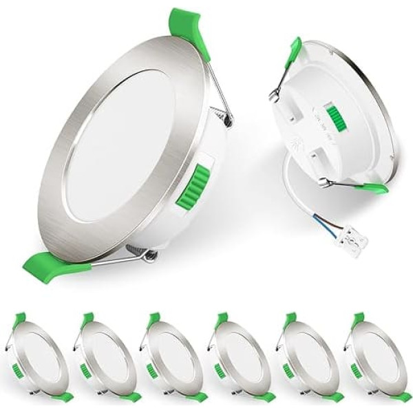 ALUSSO LED Recessed Ceiling Spotlights 230 V IP44, 4 W, Dimmable, 55–68 mm Installation Diameter, Mini Slim, 30 mm Ultra-Flat, Warm White 3,000 K, Neutral White 4,000 K, Cool White 6,500 K, Set of 6