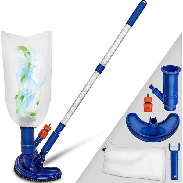 tillvex Pool Floor Vacuum Cleaner Set, Pool Vacuum Cleaner with Suction Brush, Telescopic Rod, Collection Bag, Garden Hose Connection, Vacuum Cleaner, Venturi Floor Vacuum Cleaner, Cleaning Brush