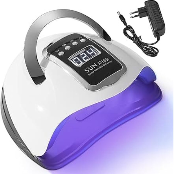 280 W LED UV Lamp for Nails, Nail Dryer, Nail Polish Dryer, Gel Nails Nail Lamp with 4 Timers, LCD Display, Sensor, Handle, Nail Tool Set for Fingernail, Toenail, Home, Salon Manicure