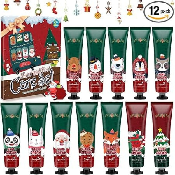Hand Cream Set, 10 Pieces Perfumed Moisturising with 2 Pieces Foot Cream for Dry Cracked Hands Feet, Moisturising Cream Care Cream, Gift Set Christmas for Women, Men