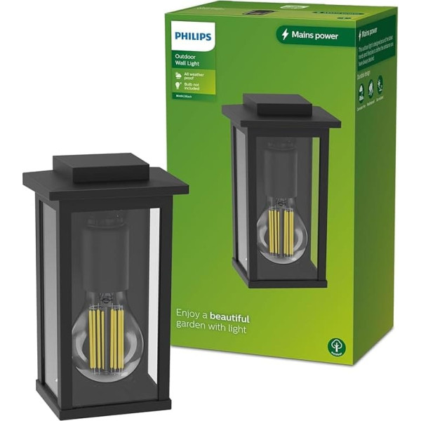 Philips Outdoor Mirth Wall Light Square Max. 25 W Bulb Not Included IP44 Weatherproof Black