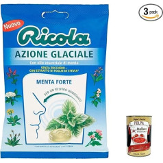 Ricola Azione Glaciale Menta Forte Candy Menthol Refreshing Sugar Free 70g + Italian Gourmet Polpa 400g Pack of 3