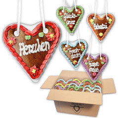 20 x Gingerbread Hearts Mixed Box - 14 cm | Great Oktoberfest Sayings | Colourful Guest Gifts & Decoration for Oktoberfest Theme Party | Gingerbread World