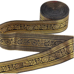 GORGECRAFT 7 m Jacquard Tyroler Ribbon Ethnic Style 33 mm Gold Glitter Metal Trim Floral Woven Black Decoration for DIY Sewing Accessories Gift Packaging Handmade Bag Making