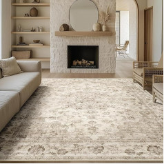 Vintage Beige Washable Rug Living Room 200 x 300 cm Retro Rugs for Living Room Soft Non-Slip Large Rug Short Pile Bedroom Carpet Living Room Bedroom Dining Room Rugs Office