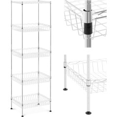 Metāla stiepļu plaukts garderobes glabāšanai 5 grozi 45 x 35 x 152 cm līdz 100 kg