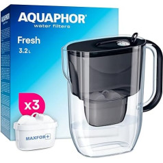 AQUAPHOR Fresh 3.2 L Water Filter Jug Including 3 Maxfor+ Cartridges 200 L Fresh Design for Fresh Drinking Water Black