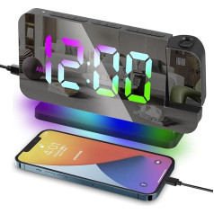 Projection Alarm Clock, Digital Alarm Clock with 180° Rotating Projector, RGB Night Light, USB C Charging Port, Dimmable, Snooze Function, LED Digital Mirror Clocks, Alarm Clock for Bedroom