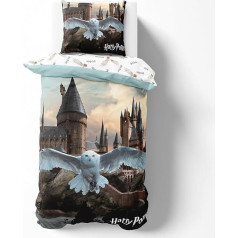 Harry Potter Bed Linen 135 x 200 cm Cotton for Girls and Boys, Hogwarts Children's Bed Linen, 1 x Pillowcase 80 x 80 cm + Duvet Cover 135 x 200 cm, Owl Hedwig Gift