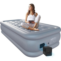 08-Q22GY Air Bed for 2 People, with Battery-Operated Pump, Self-Inflating Air Bed in 3 Minutes, Guest Bed & Camping Bed, Fabric Surface, Grey, 202 x 153 x 54 cm