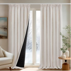 Deconovo Opaque Curtains with Ruffle Tape, Blackout Curtains, Linen Look Curtains, Living Room, Thick Thermal Curtain, Bedroom, Cold Protection, H 245 x W 140 cm, Linen, Set of 2
