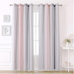 Curtains with Eyelets Opaque Curtains Living Room for Bedroom Children's Room Girls Boys, Set of 2 H 213 x W 132 cm Blackout Thermal Curtain Against Cold Voile White Pink Grey
