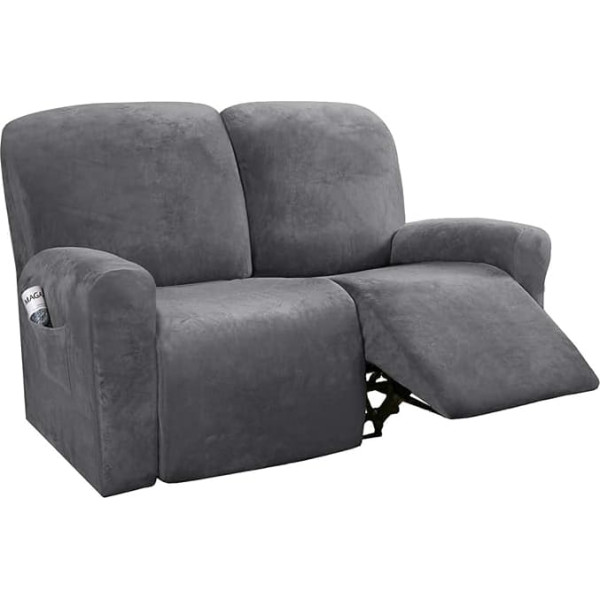 LINGKY Recliner Slipcovers Recliner Cover Sofa Slipcover Sofa Cover 6-Piece Furniture Protection Couch Rich Velvet Plush Shape Fit Stretch Stylish Soft with Elastic Base (Grey)