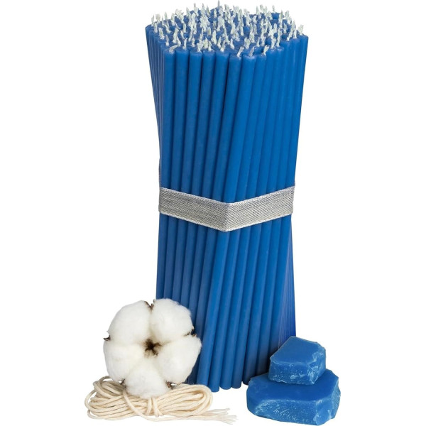 Diveevo Church Beeswax Candles No. 80-100 Pieces I High-Quality Ritual Candles L 18.5 cm Diameter 6.1 mm I 60 Minutes Burning Time in Blue I 500 g Thin Candles Drip and Smokeless