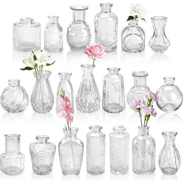 Der Rose 20 Pieces Bud Vases Glass Vase in Bulk for Centerpieces, Small Flowers, Mini Vintage Vases for Wedding, Home Table Decoration