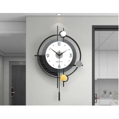 JRose Collections Schwarz-weiße runde Wandkunst-Pendeluhr für Wohnzimmer und Schlafzimmer, Küchenwanduhr, stille schwarze Wanduhr, Wanddekoration, Größe 43 x 66 cm, JR5162