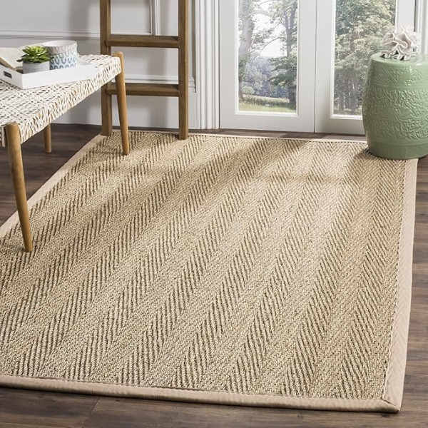 Safavieh Natural Fiber Collection NF115A Herringbone Natural and Beige Seagrass Area Rug (3' x 5')