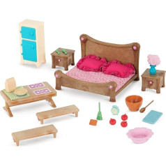 Li'l Woodzeez - Bedroom & Dining Room Set - Toy Furniture - Doll Furniture - Playhouse Accessories - Play Set for Children - 3 Years +