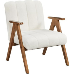 Yaheetech Boucle Fabric Wing Chair, Lounge Chair with Armrests, Armchair with Wooden Legs for Living Room/Bedroom, Upholstered Chair, TV Chair, Sturdy Frame, Maximum Load 136 kg, White