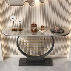 Console Sofa Table, Scratch-Resistant Entrance Table Made of Glamour Stone/Metal, Modern Abstract Console Table for Living Room and Entryway, Silver Grey, 47 inches L x 12 inches W x 31 inches H))