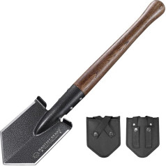 MASTIFF GEARS Battle Wolf Military Grade Survival Shovel, Heavy Duty Carbon Steel with Hardwood Handle, All-Weather for Camping, Hiking, Off-Road, Emergency, Digging Dirt, Sand, Snow, Mud