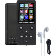 MP3 Player/MP4 Player 64GB Bluetooth 5.0 HiFi MP3 Music Player, 1.8 Inch LCD Screen Music Player with Speaker Video E-Book Photo Viewer Headphones Supports up to 128GB (Black)