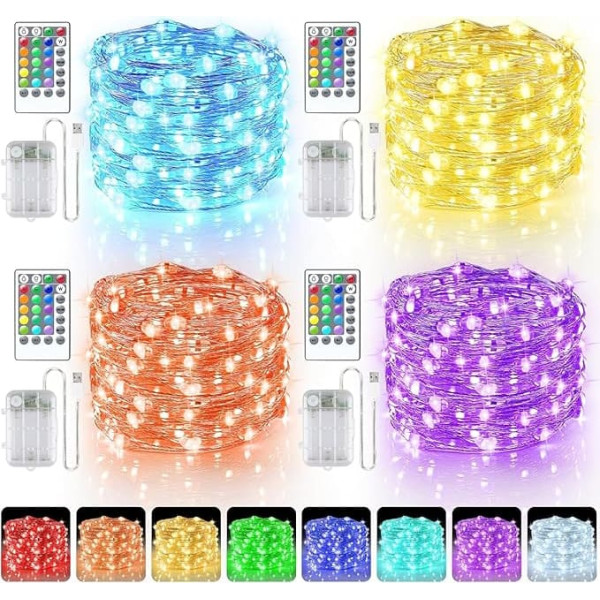 Colourful LED Fairy Lights Indoor Battery & USB, 16 Colours, 4 Modes Colour Changing Fairy Lights with Remote Control Timer, 5 m, 50 LED LED Fairy Lights, Battery Operated for Bedroom, Party, Pack of