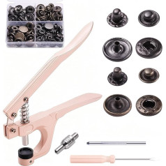 Press Stud Set with Pliers, Set of 40, Press Studs with Pliers, Diameter 15 mm, Brass Press Studs, Black + Bronze for All Types of DIY Clothing, Crafts, Leather Crafts