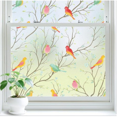 Lifetree Stained Glass Window Film, Opaque Privacy Film: Self-Adhesive Sun Protection, Colourful Decorative Window Film, Privacy, Static, Frosted Glass Film, Bird, Window Sticker, 60 x 300 cm