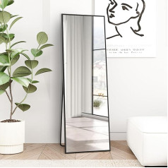 Beauty4U Full Length Mirror 150x40cm Free Standing Hanging or Leaning Large Floor Mirror with Black Aluminum Alloy Frame for Living Room Bedroom