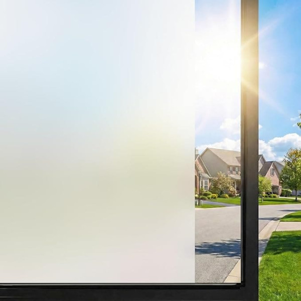 Opaque Window Film, Privacy Film, Frosted Glass Film, Self-Adhesive Window, Anti-UV Privacy Screen, Adhesive Film, No Adhesive, Static Adhesive, for Bathroom, White Matt, 90 x 500 cm