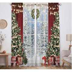 Allenjoy Christmas Window Curtain Winter Christmas Tree Glitter Bokeh Print Curtains Home Decor Rod Pocket Blackout Curtains for Bedroom Living Room 82 x 84 Inch