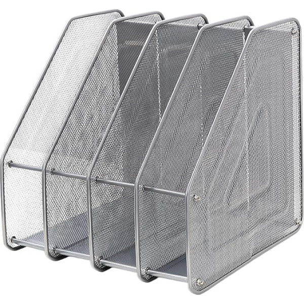 4 Compartments Magazine Rack, Mesh Metal Desk Folder Holder, Magazine Rack Metal Bookend, Storage Folder, File Folder, Organiser, for School, Home, Office, Office (Silver)